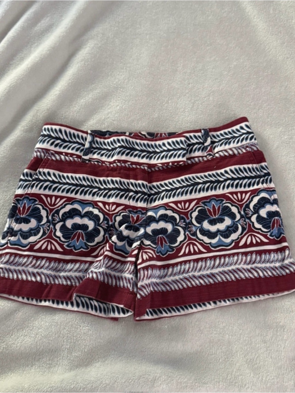 LOFT Floral Striped Bermuda Shorts in Burgundy, Navy, and White